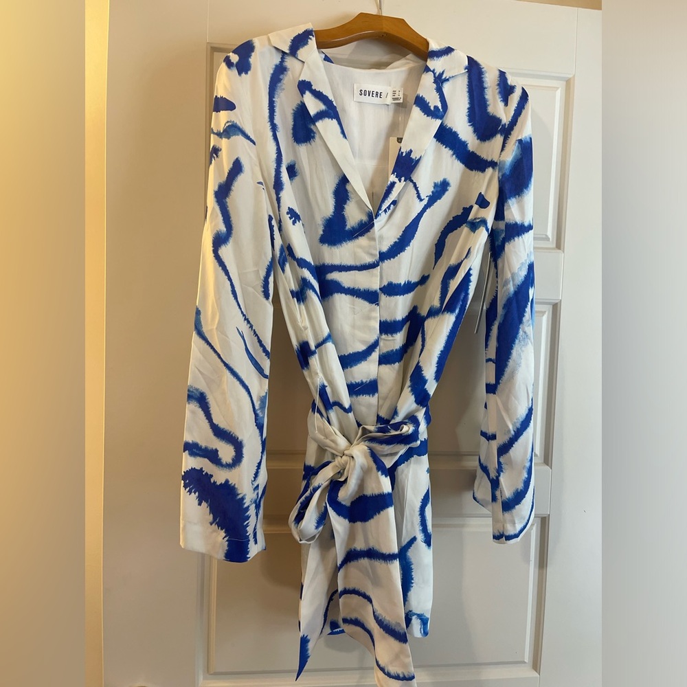 SOVERE V-Neck Wrap Dress In Blue Tide (Bought at Anthropologie) - Picture 2 of 15